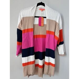 Vilagallo Maia Multicolor Striped Cotton Ribbed Cardigan Sweater Womens Medium